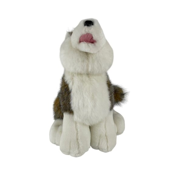 Cascade Toy Timber Wolf Plush 12" Howling Brown Husky Dog Yellow Eyes Realistic - Picture 4 of 8